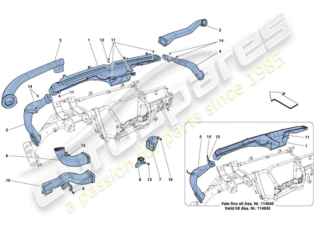 ferrari f12 berlinetta (usa) dashboard air ducts parts diagram