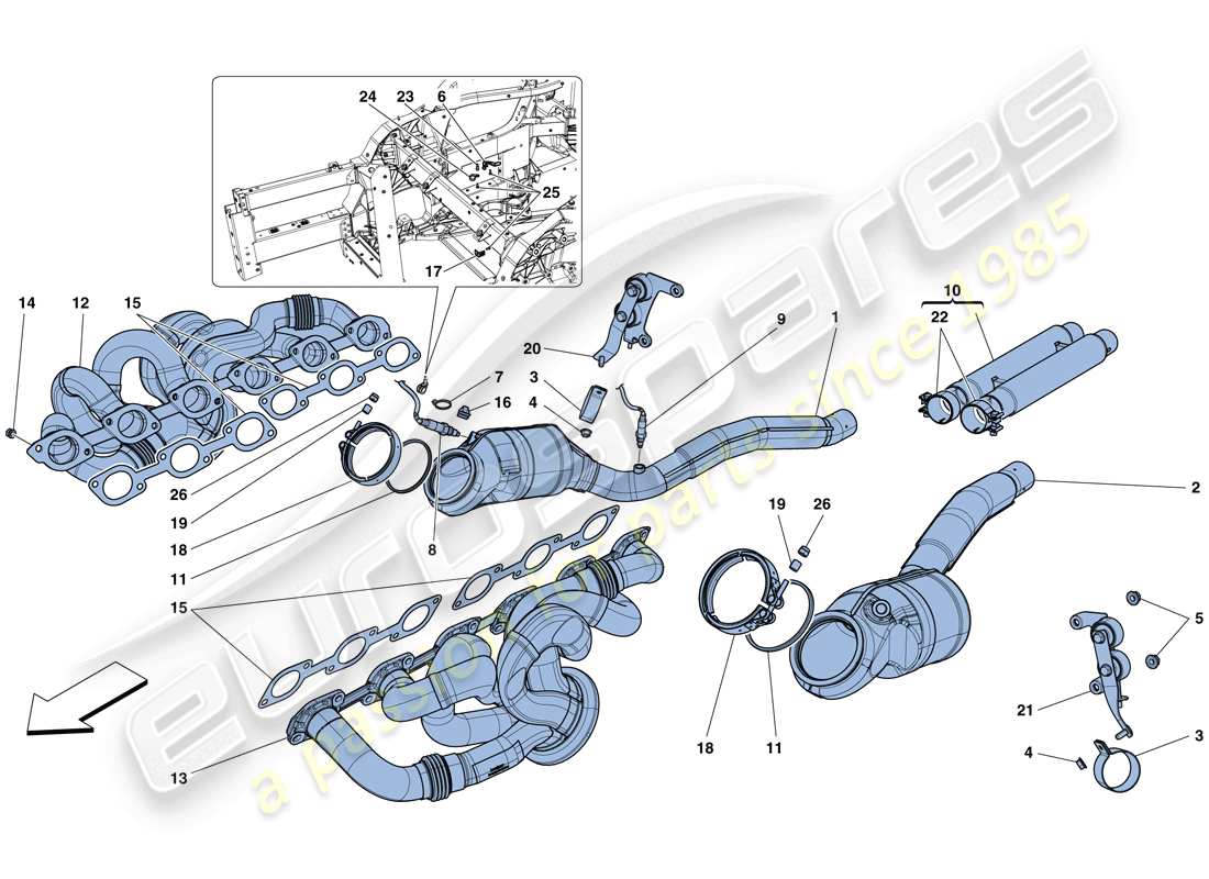ferrari f12 tdf (usa) pre-catalytic converters and catalytic converters parts diagram