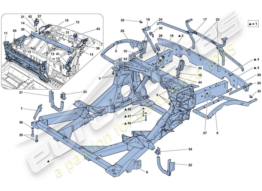 ferrari 488 spider (rhd) chassis - structure, rear elements and panels parts diagram