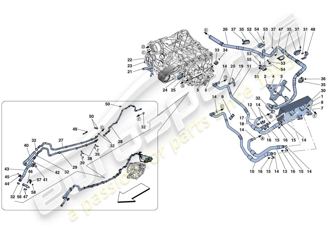 ferrari f12 tdf (europe) gearbox oil lubrication and cooling system parts diagram