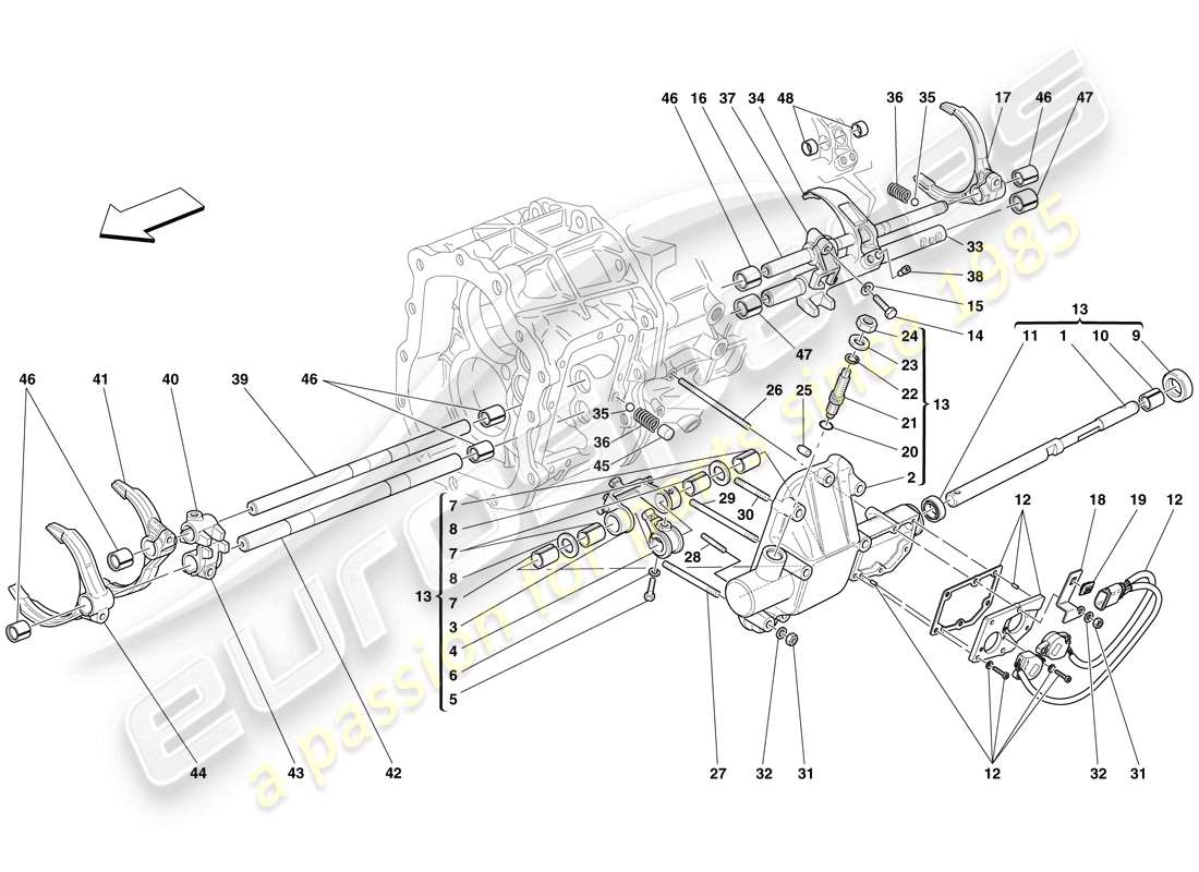 ferrari 612 sessanta (rhd) internal gearbox controls parts diagram