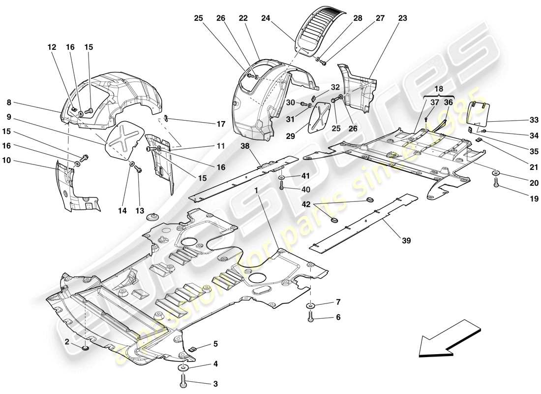 ferrari 599 gto (europe) flat undertray and wheelhouses part diagram