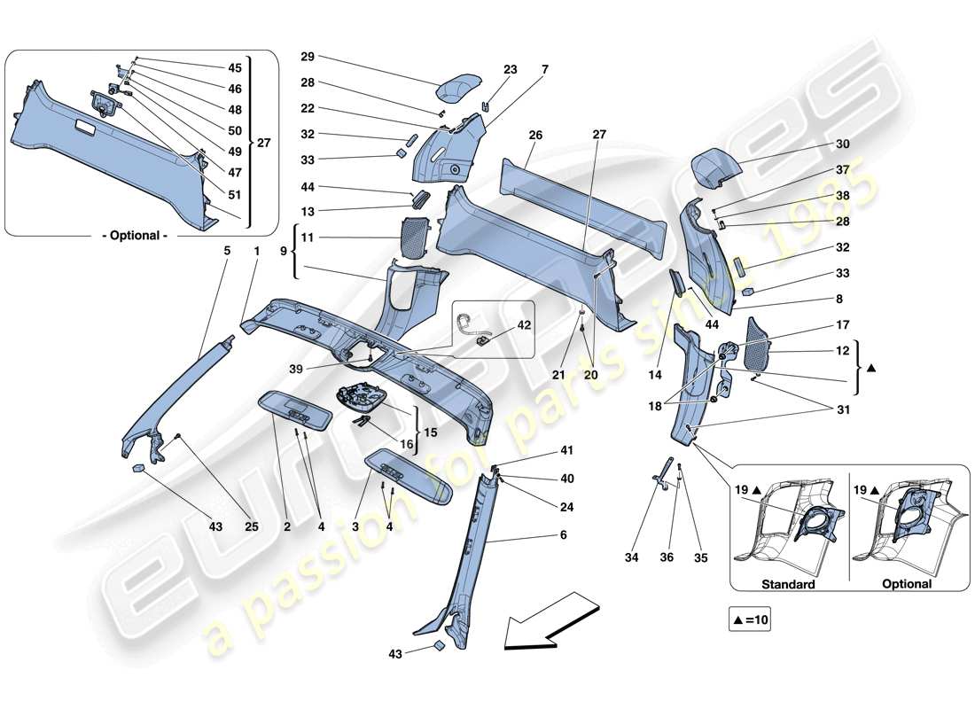 ferrari 458 speciale aperta (usa) headliner trim and accessories parts diagram