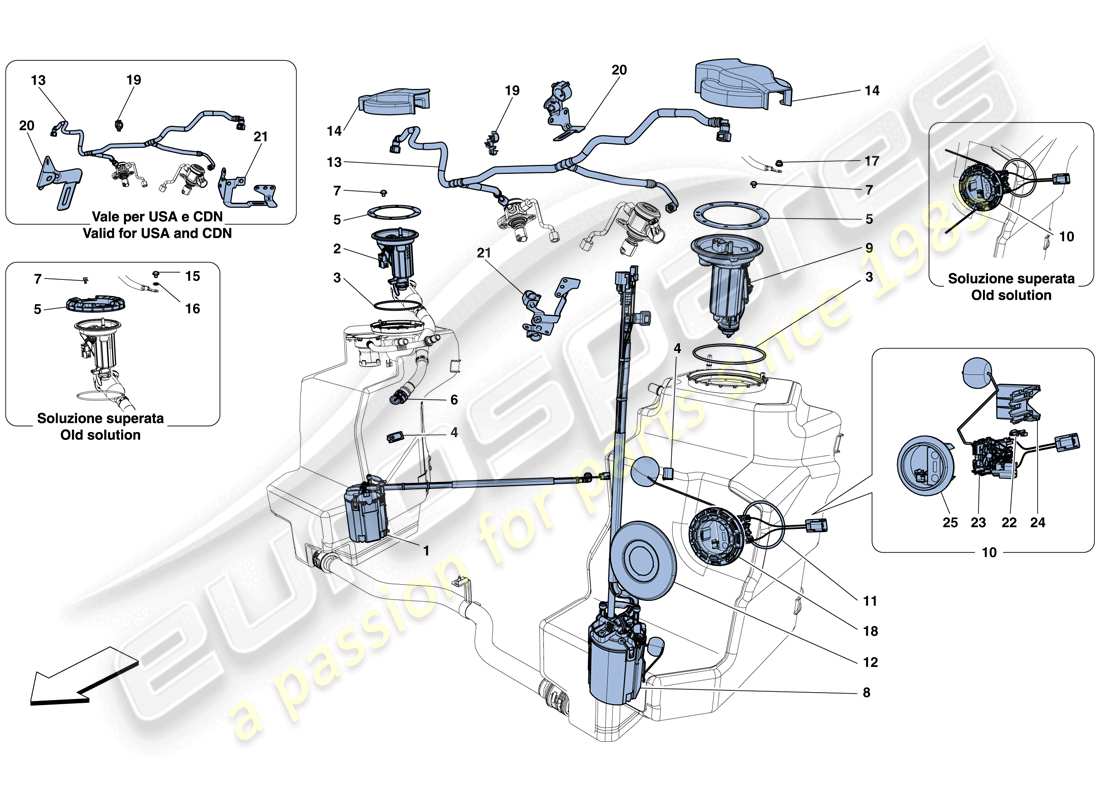ferrari 458 italia (rhd) fuel system pumps and pipes parts diagram
