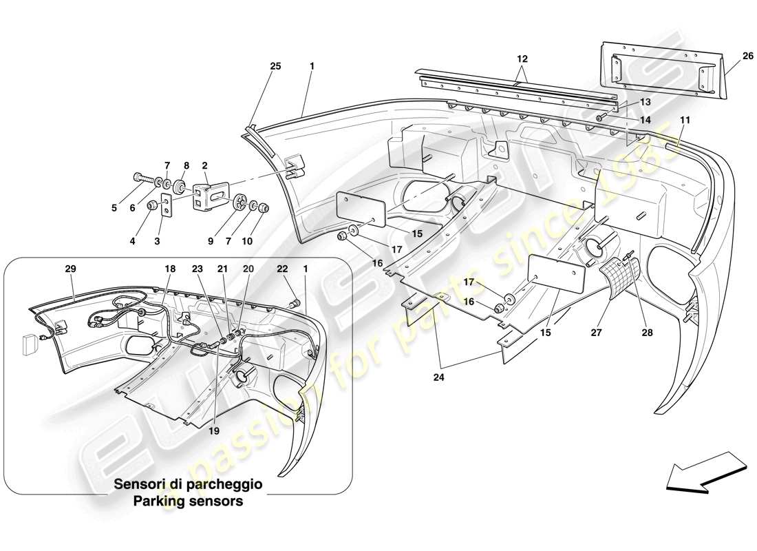 ferrari 599 gtb fiorano (usa) rear bumper parts diagram