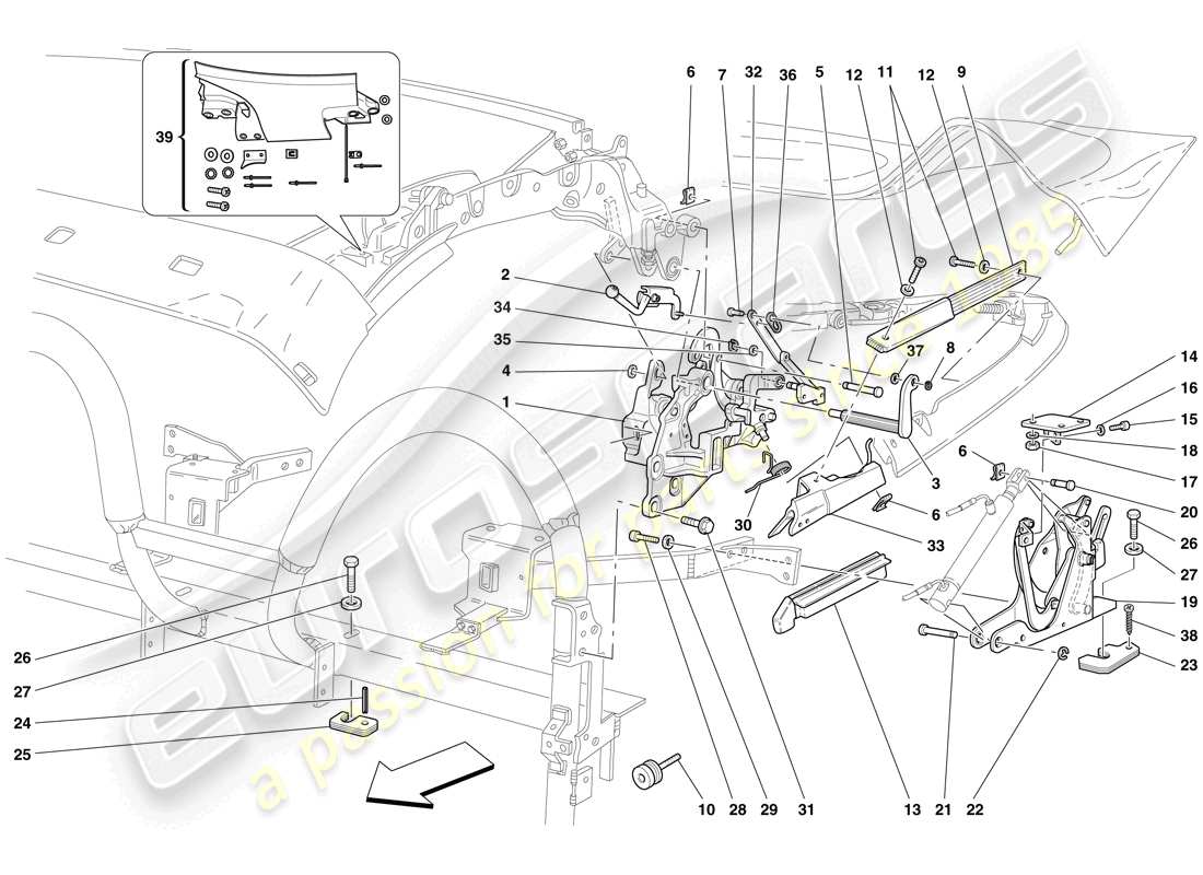 ferrari f430 spider (usa) roof kinematics - lower part parts diagram