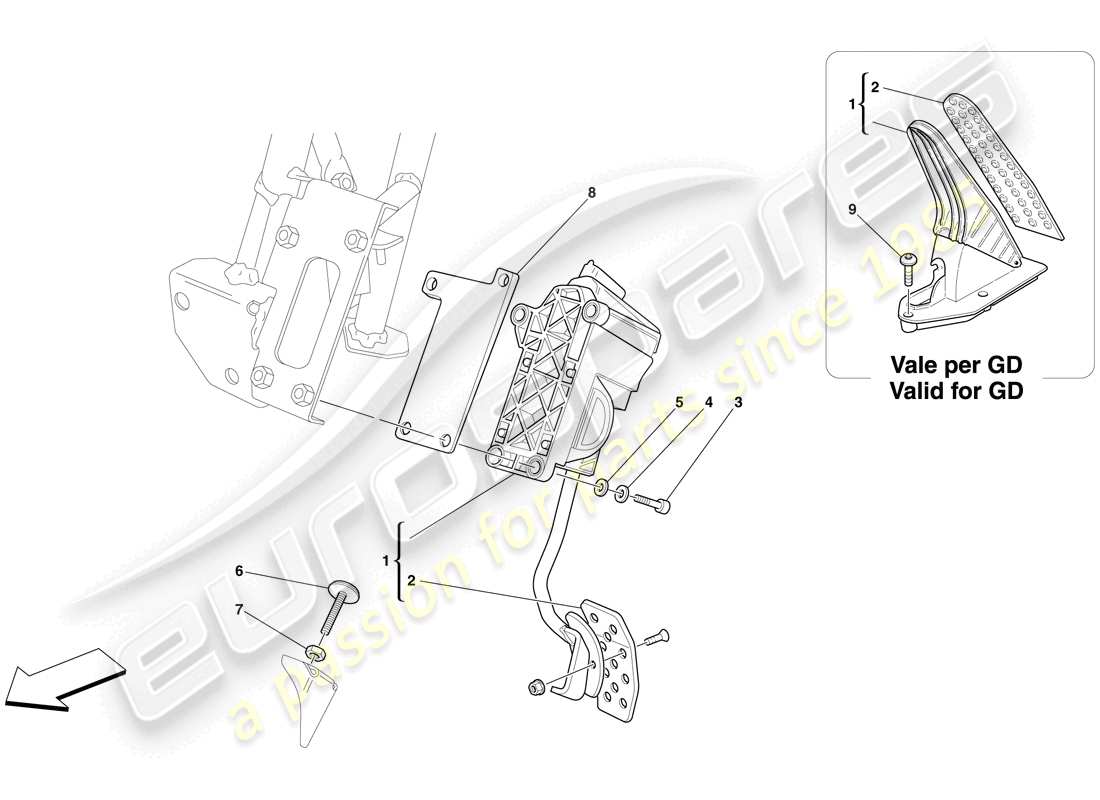 ferrari 612 sessanta (rhd) electronic accelerator pedal parts diagram
