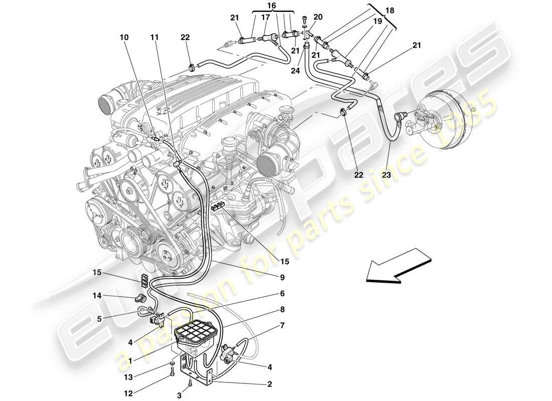 ferrari 612 sessanta (rhd) pneumatic actuator system parts diagram
