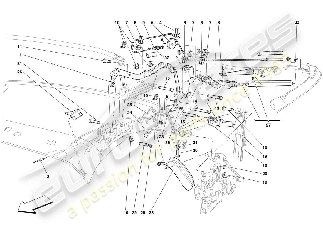 ferrari f430 spider (usa) roof kinematics - upper part parts diagram