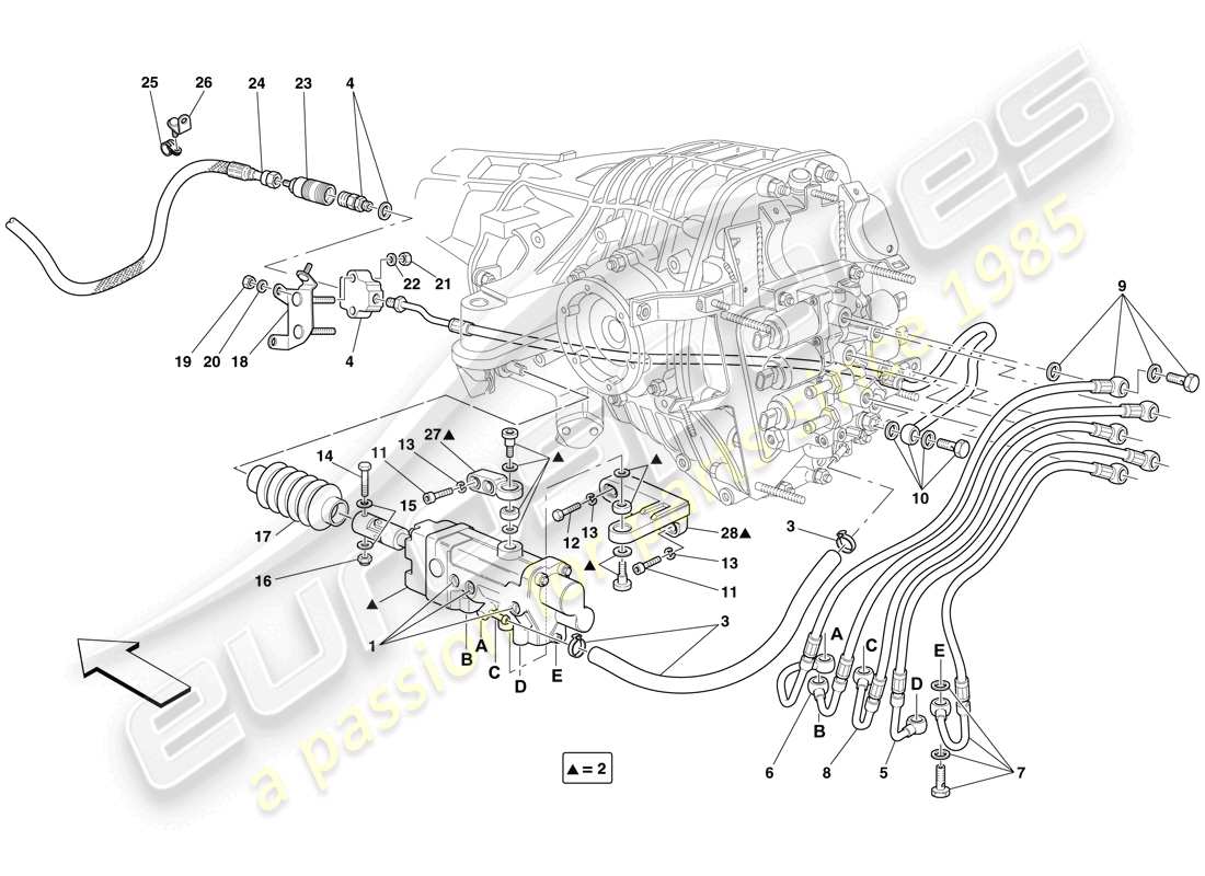 ferrari 599 gtb fiorano (rhd) f1 clutch hydraulic control parts diagram