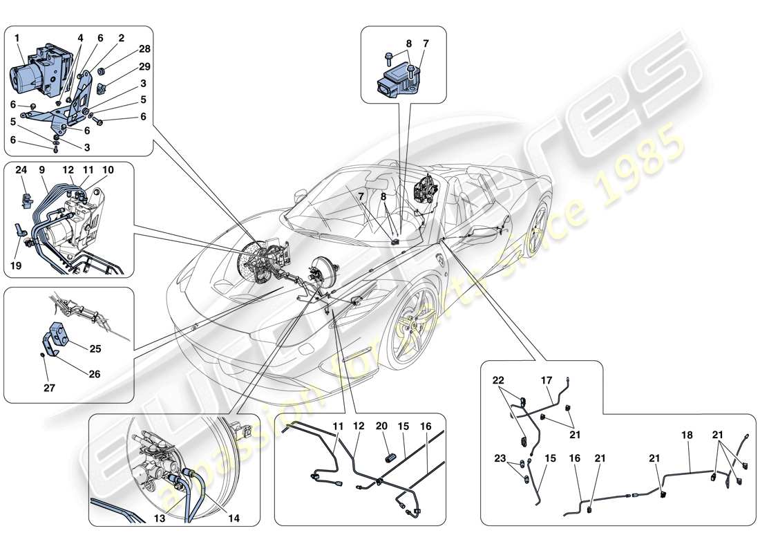 ferrari 458 speciale aperta (europe) brake system parts diagram