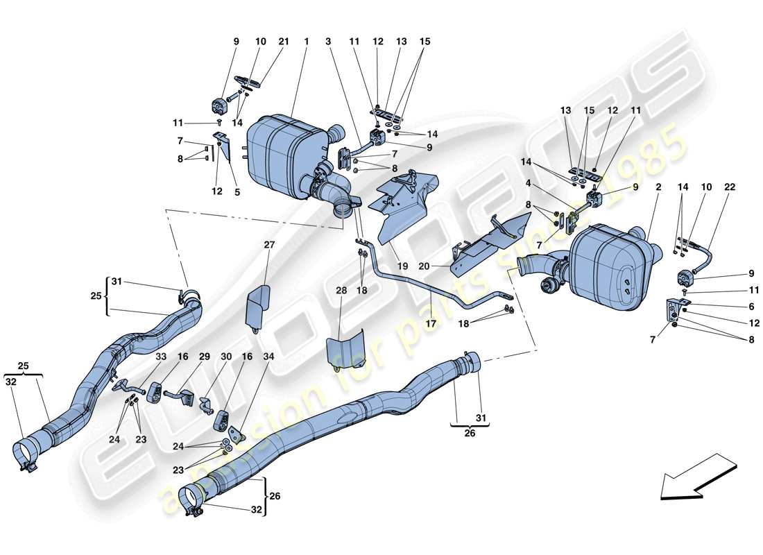 ferrari gtc4 lusso t (rhd) silencers parts diagram