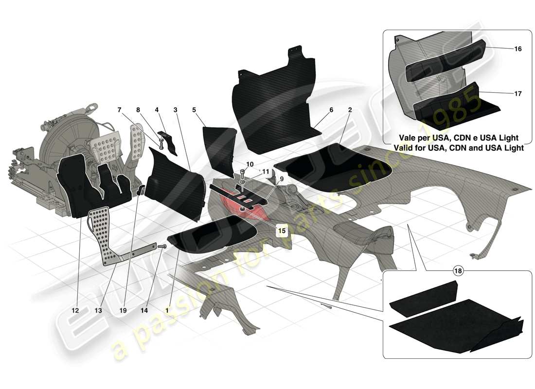 ferrari laferrari (europe) passenger compartment mats parts diagram