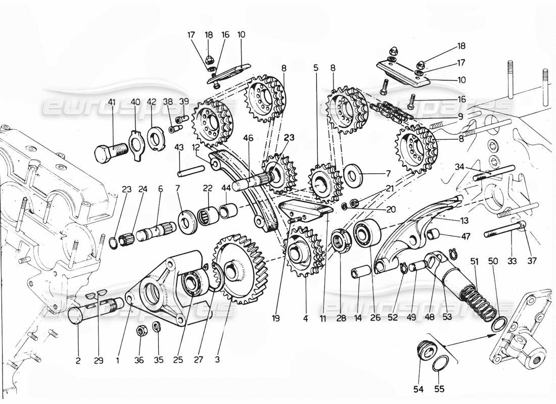 ferrari 365 gtc4 (mechanical) timing chains - revision parts diagram