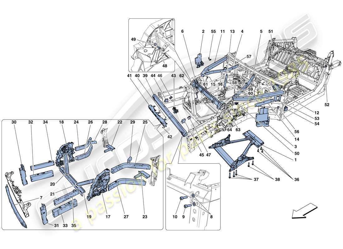 ferrari f12 tdf (usa) structures and elements, front of vehicle parts diagram