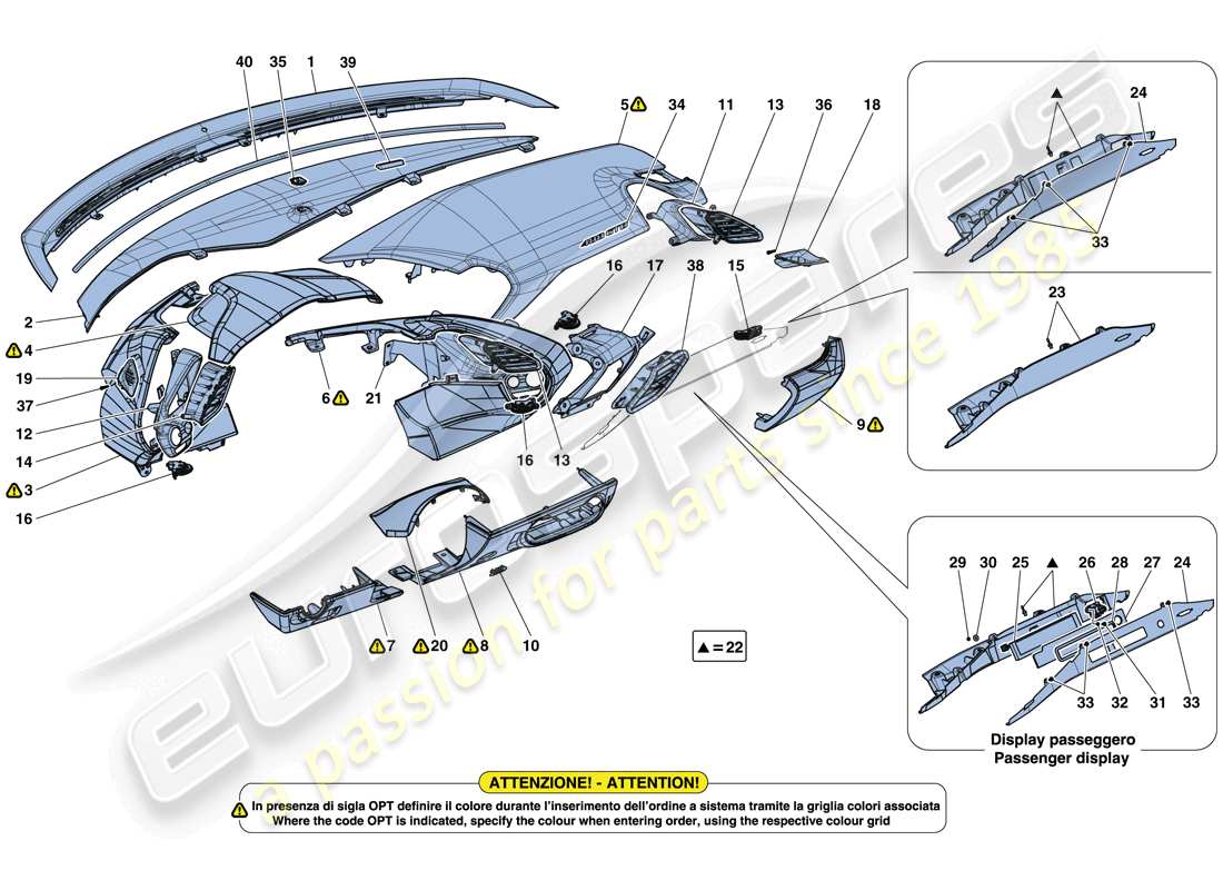 ferrari 488 spider (usa) dashboard - trim parts diagram