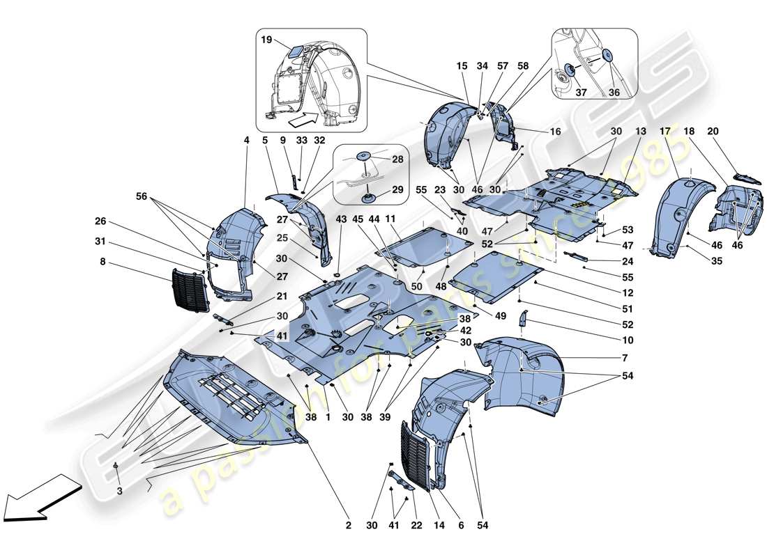 ferrari gtc4 lusso t (rhd) flat undertray and wheelhouses parts diagram