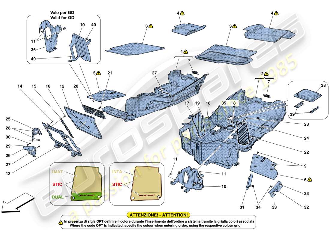 ferrari gtc4 lusso t (rhd) passenger compartment mats parts diagram