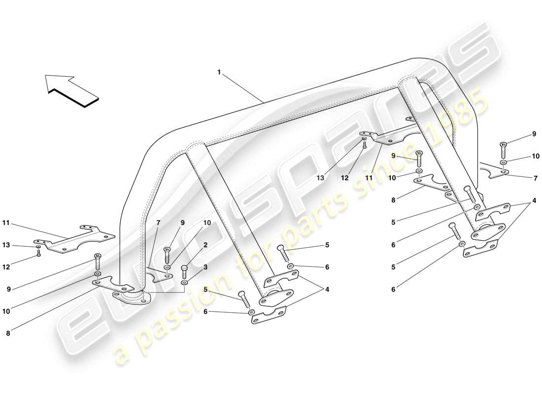 ferrari 599 gtb fiorano (rhd) rollbar parts diagram