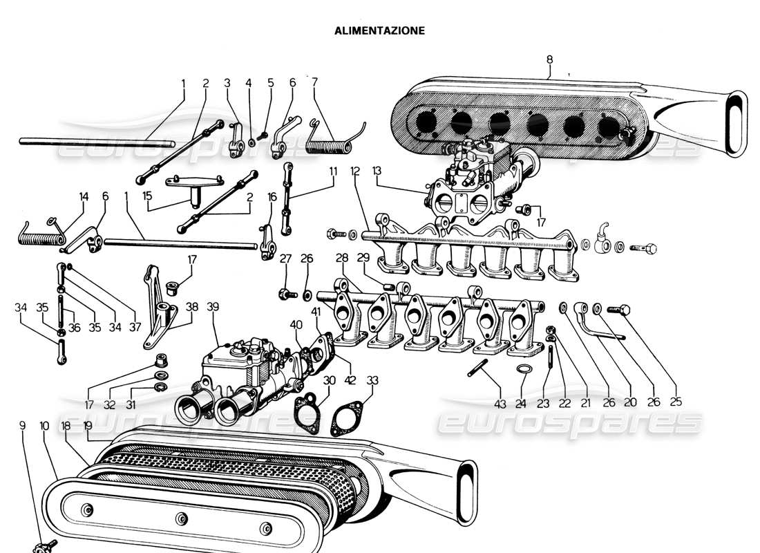 lamborghini espada inlet manifolds parts diagram