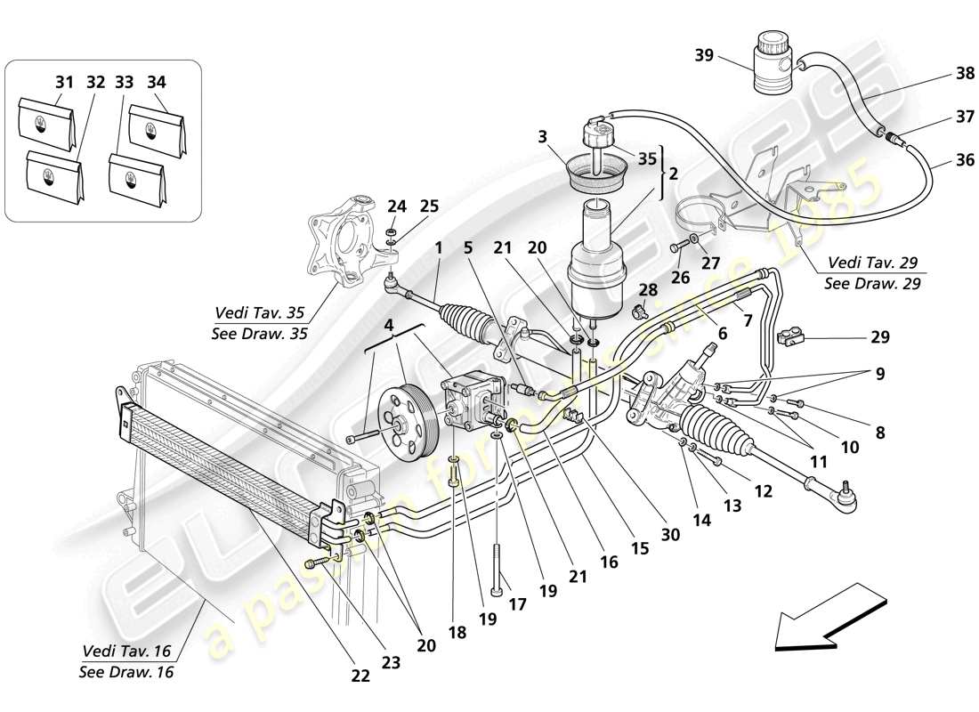 maserati trofeo steering box parts diagram