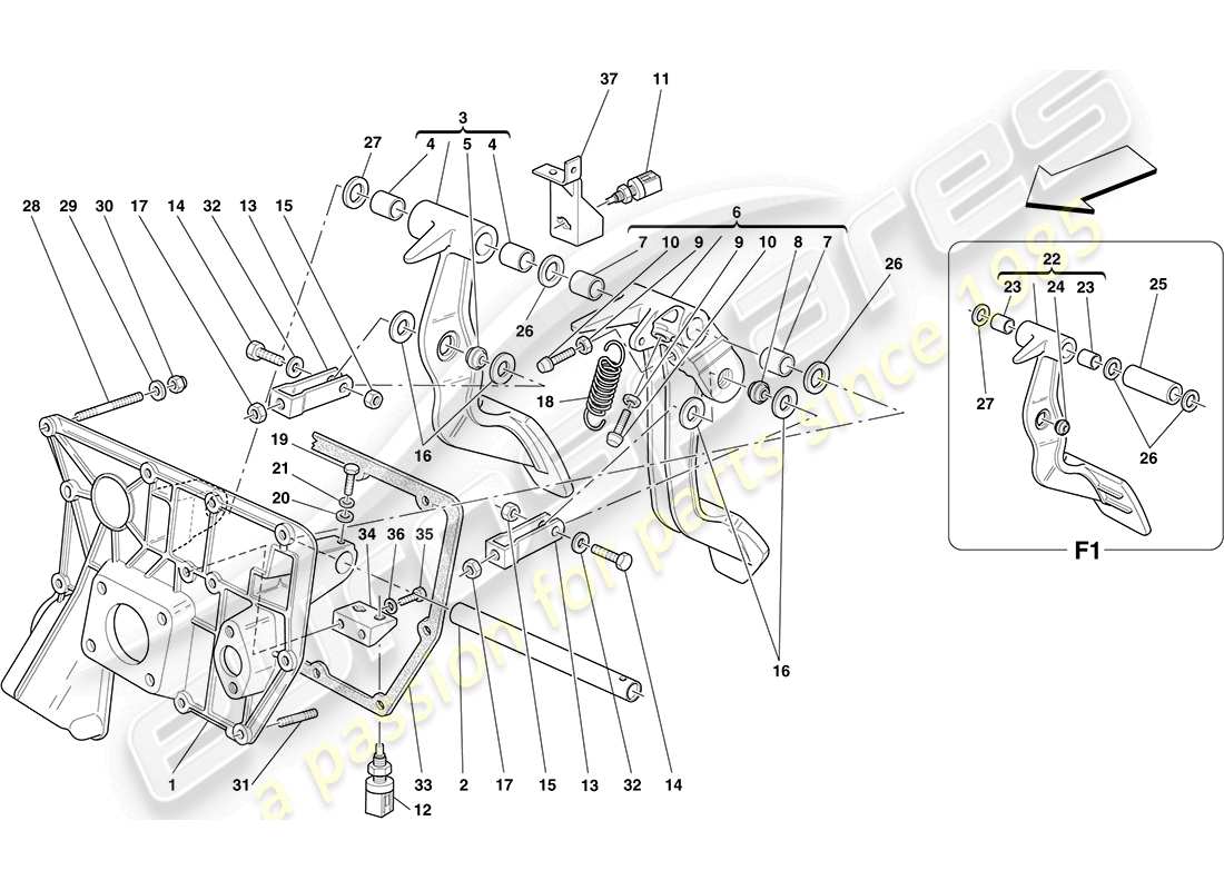 ferrari f430 coupe (usa) pedal board parts diagram
