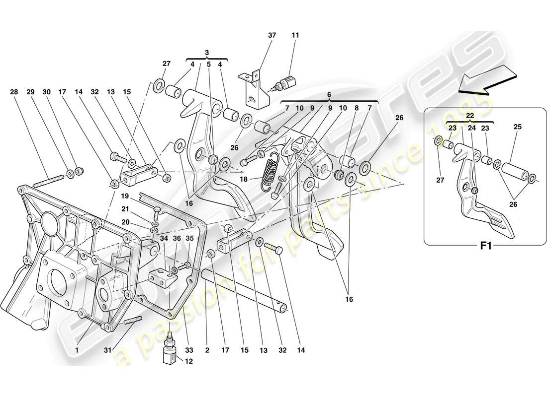 ferrari f430 coupe (usa) pedal board part diagram