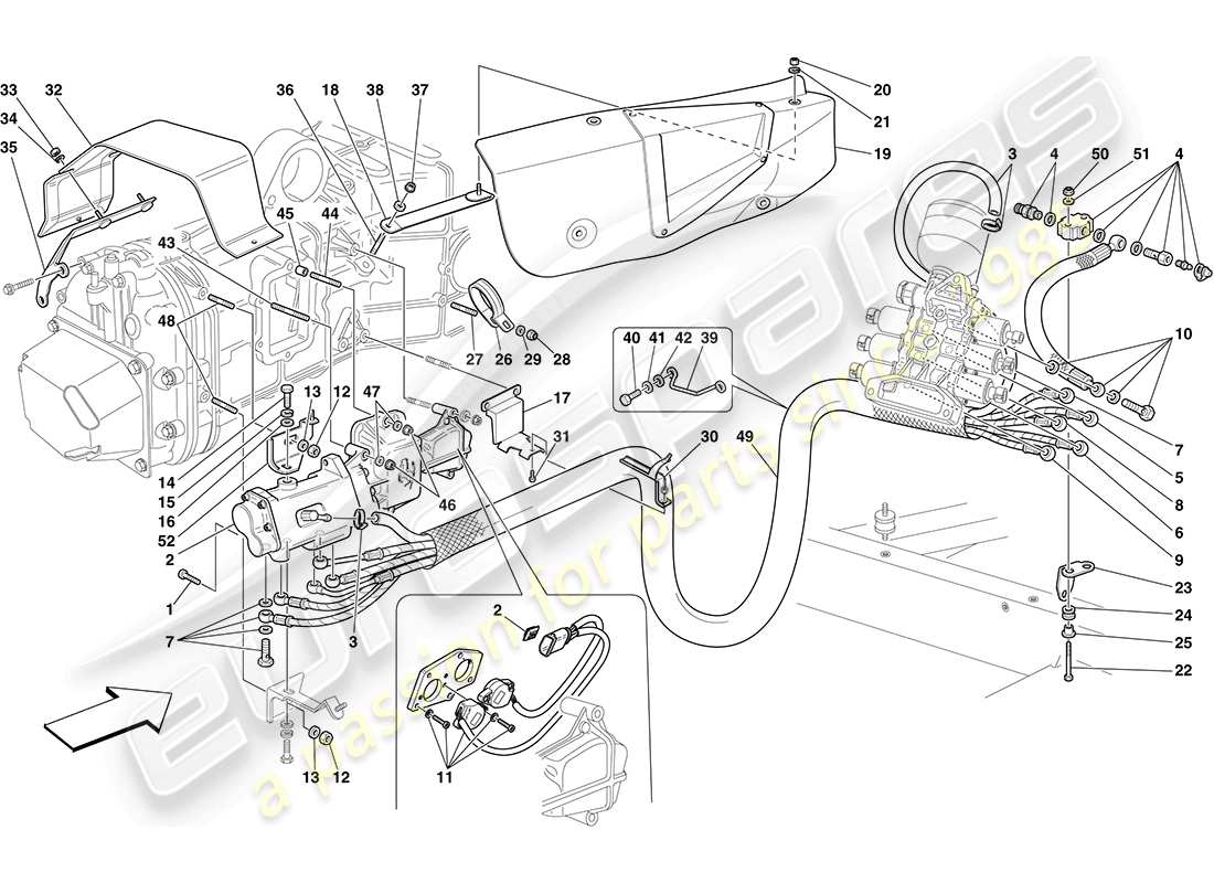 ferrari f430 coupe (europe) f1 gearbox and clutch hydraulic control part diagram