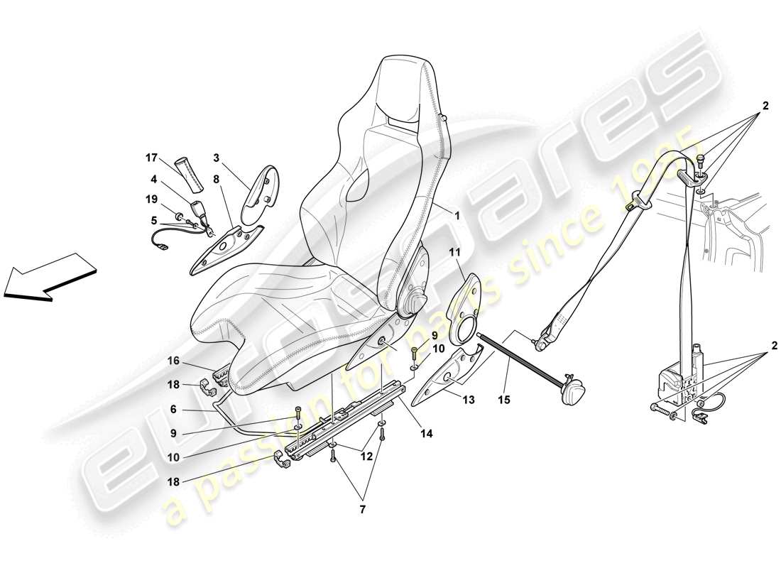 ferrari f430 spider (usa) racing seat- optional parts diagram