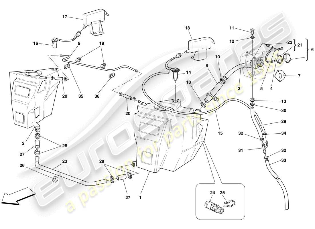 ferrari f430 scuderia (usa) fuel tanks and filler neck part diagram