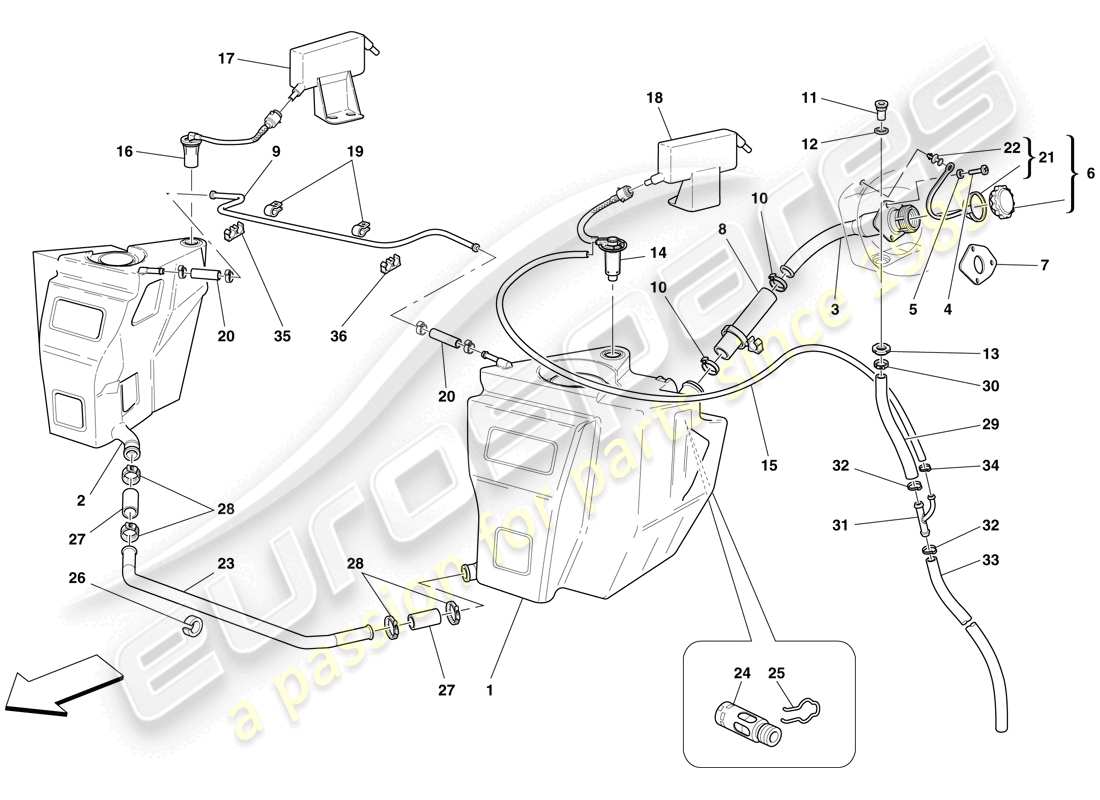 ferrari f430 scuderia (usa) fuel tanks and filler neck parts diagram