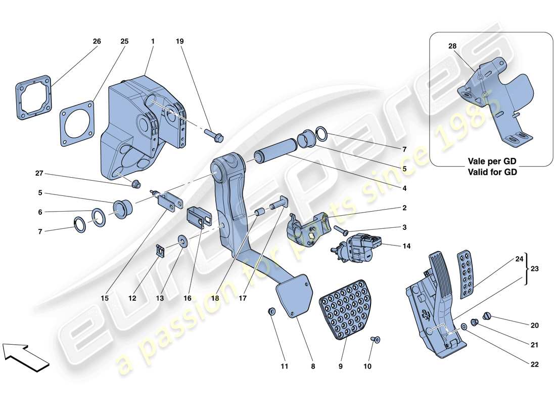 ferrari 812 superfast (rhd) complete pedal board assembly part diagram