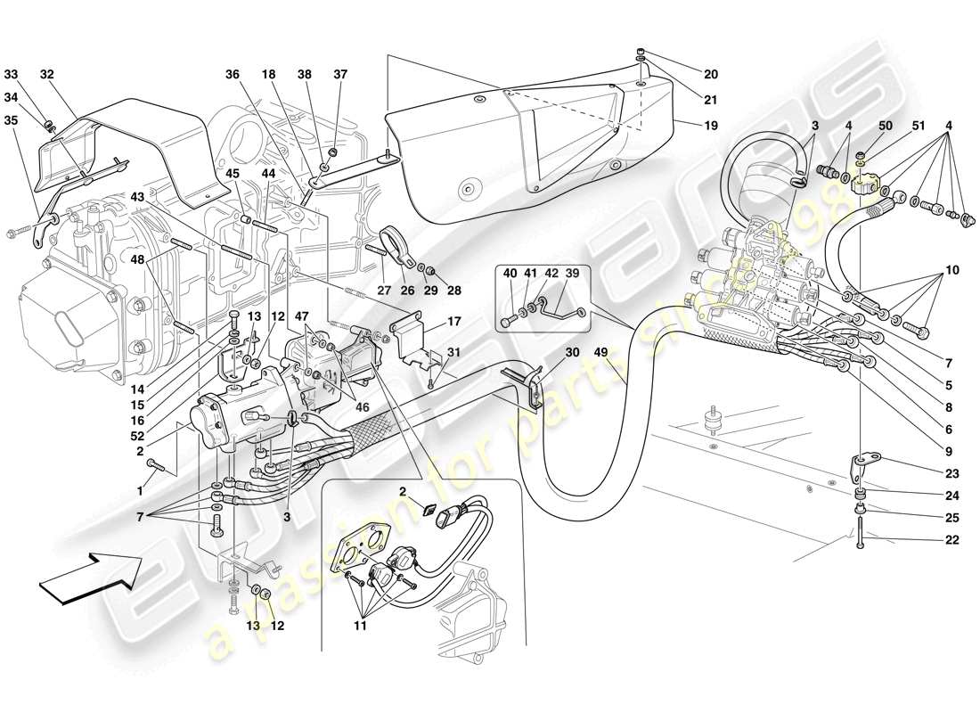 ferrari f430 scuderia (usa) hydraulic f1 gearbox and clutch control part diagram