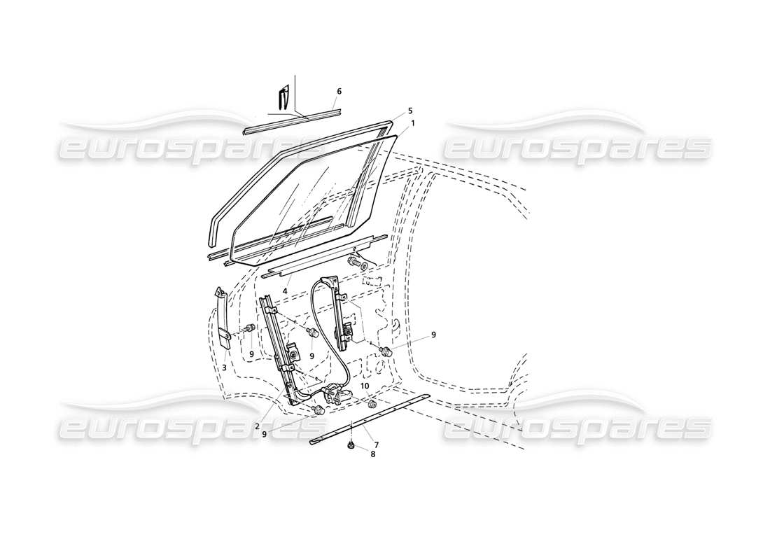 maserati qtp v6 evoluzione rear doors: windows and regulators part diagram
