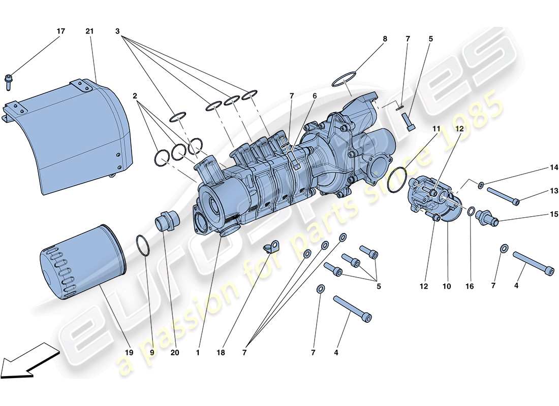 ferrari ff (rhd) cooling - water / oil pump parts diagram