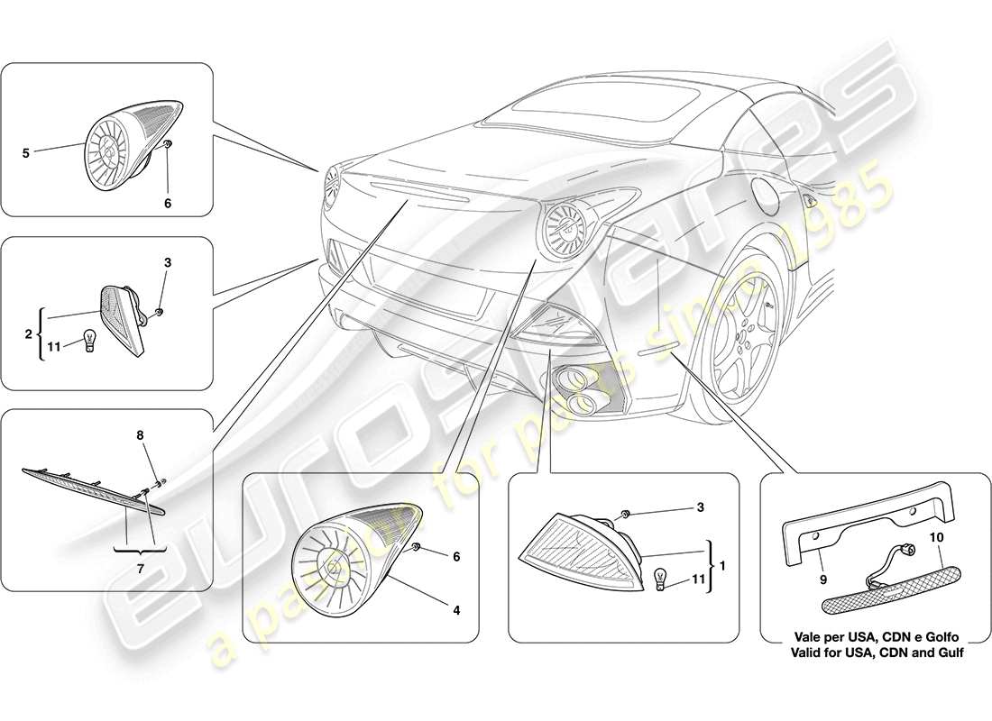 ferrari california (europe) taillights parts diagram