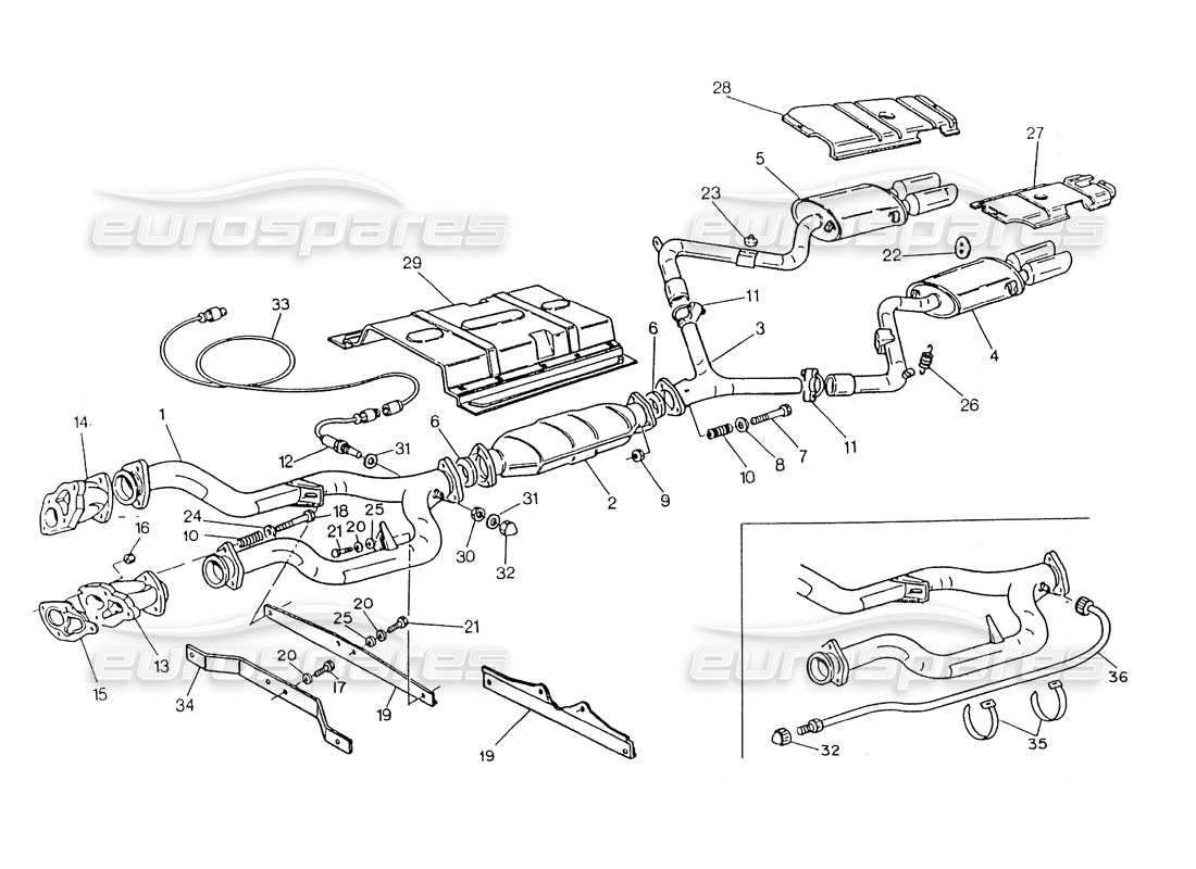 maserati 418 / 4.24v / 430 catalyzed exhaust system, 2800 3v parts diagram