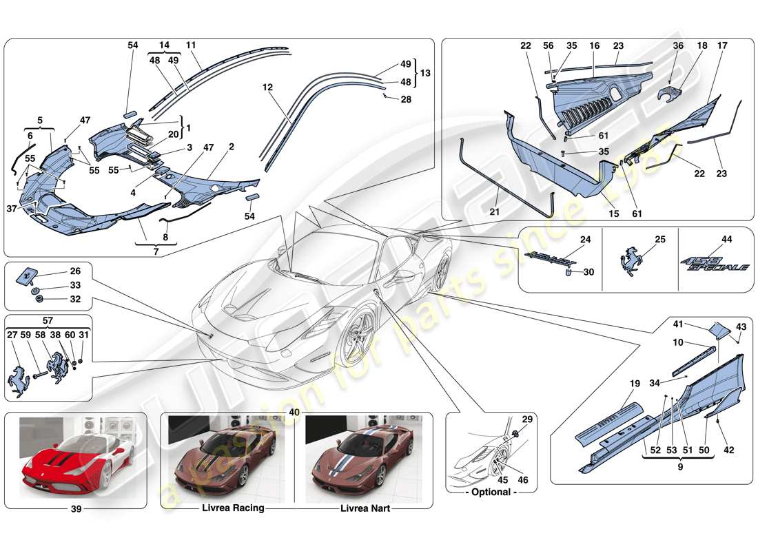 ferrari 458 speciale (usa) shields - external trim part diagram