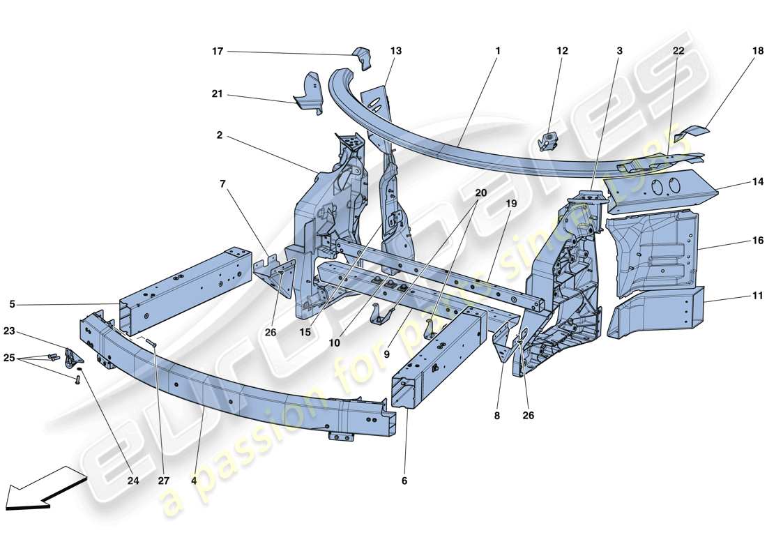ferrari 488 gtb (europe) chassis - structure, front elements and panels parts diagram