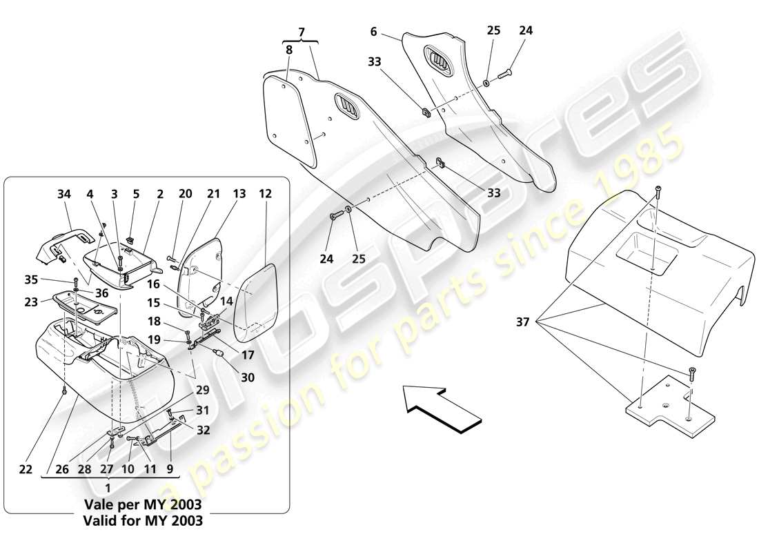 maserati trofeo tunnel - framework and accessories parts diagram