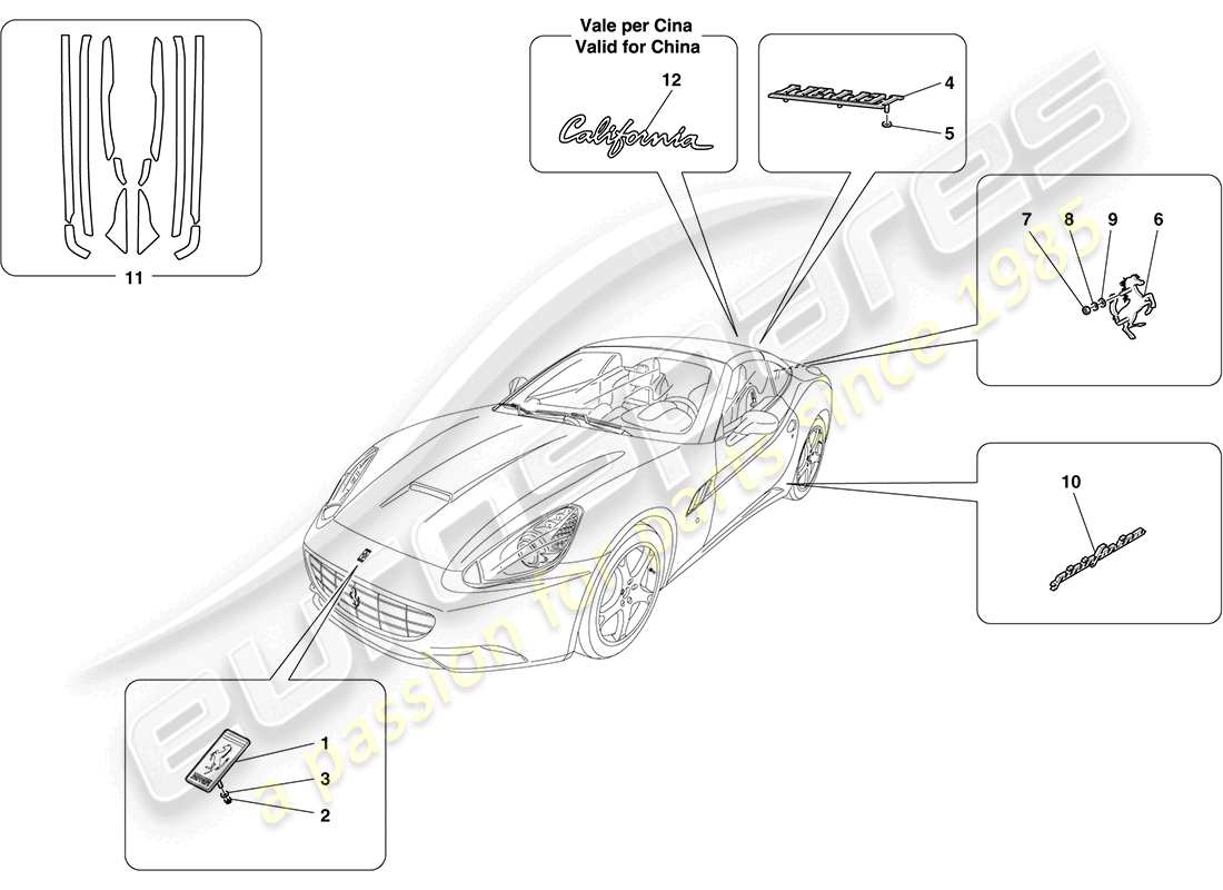 ferrari california (europe) shields, trim and covers parts diagram