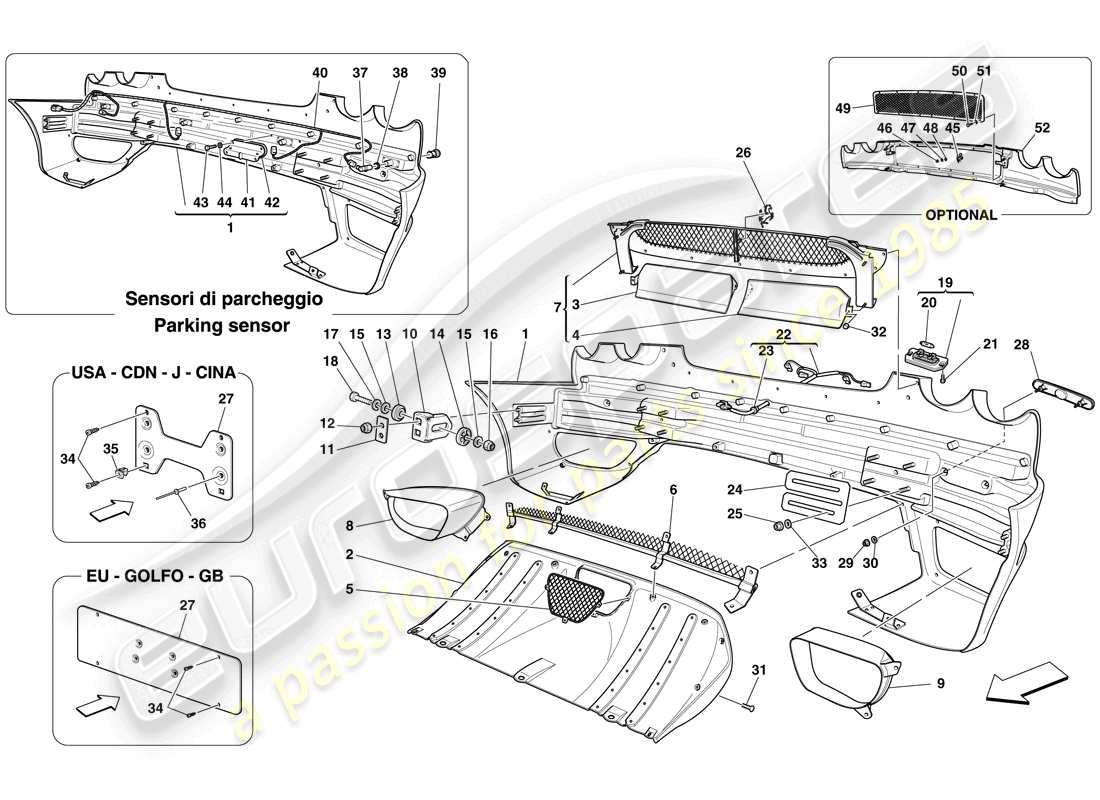 ferrari f430 spider (usa) rear bumper parts diagram