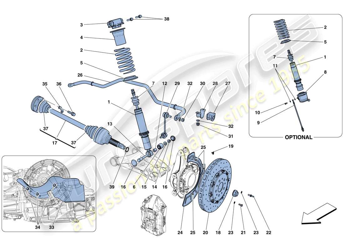 ferrari gtc4 lusso t (europe) rear suspension - shock absorber and brake disc parts diagram