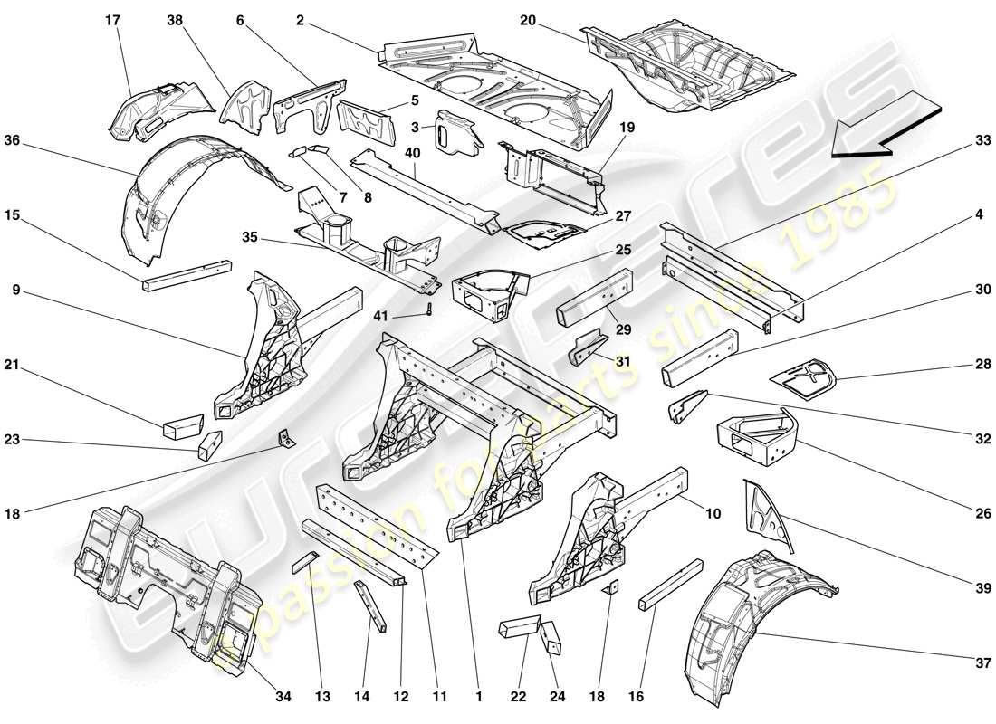 ferrari 599 gto (rhd) structures and elements, rear of vehicle parts diagram