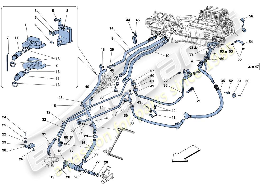 ferrari f12 berlinetta (usa) ac system - water and freon part diagram