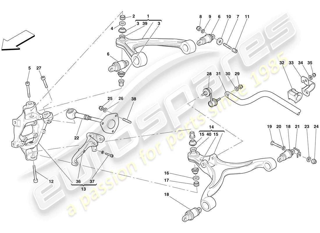 ferrari 599 sa aperta (rhd) rear suspension - arms and stabiliser bar parts diagram