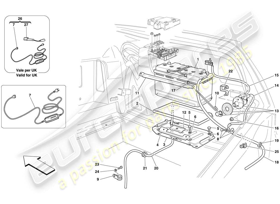 ferrari 599 sa aperta (rhd) battery parts diagram