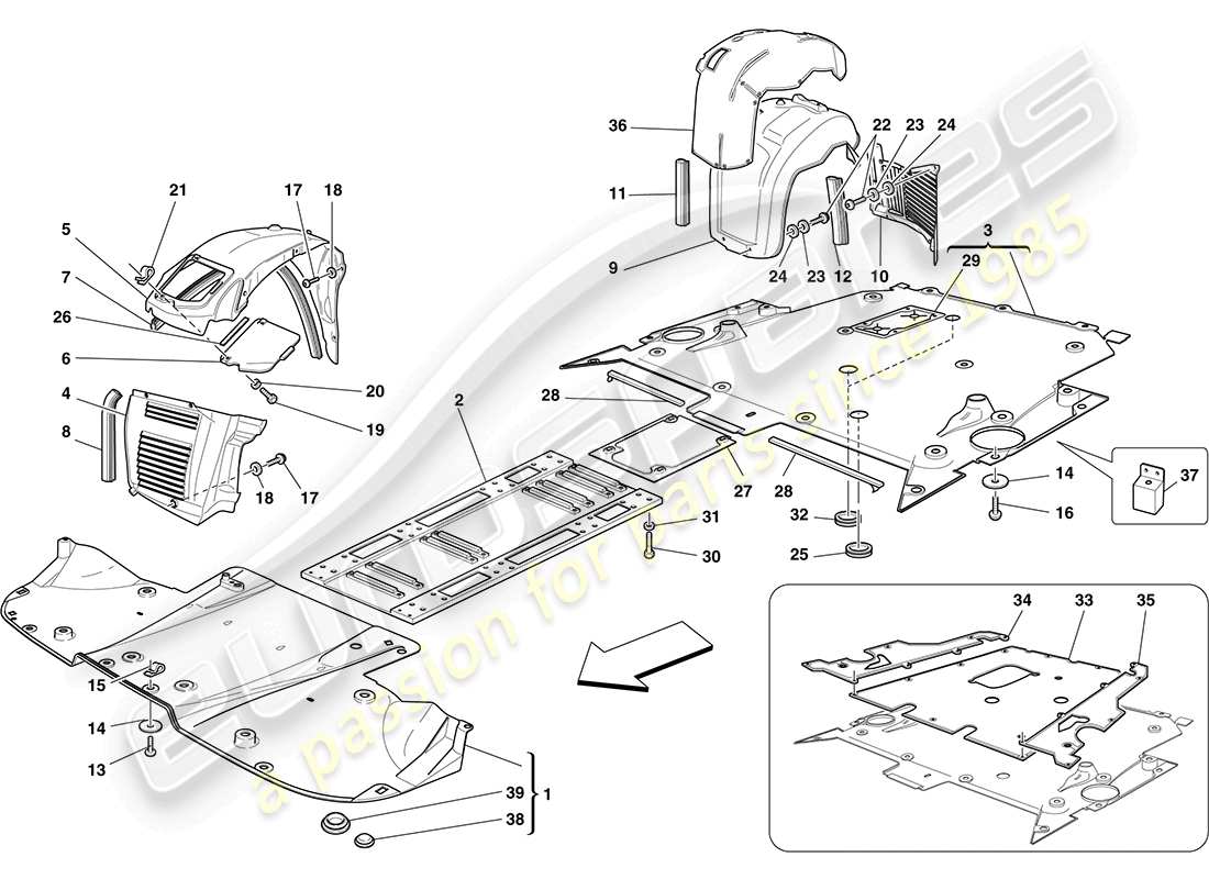 ferrari f430 coupe (europe) flat undertray and wheelhouses part diagram