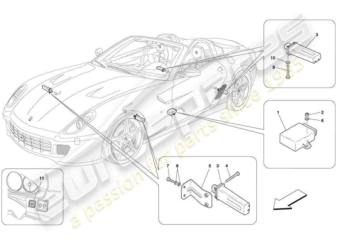 ferrari 599 sa aperta (rhd) tyre pressure monitoring system parts diagram