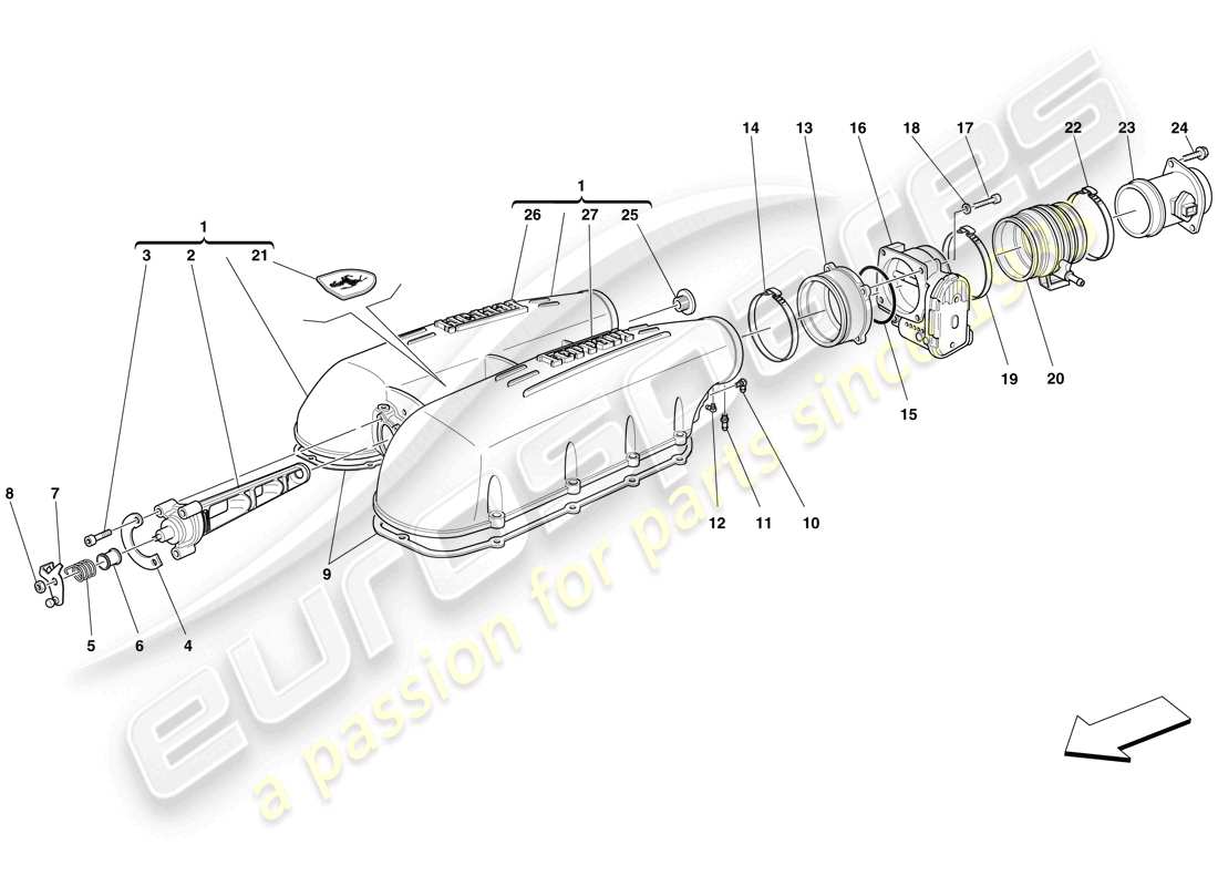 ferrari f430 spider (europe) intake manifold cover parts diagram